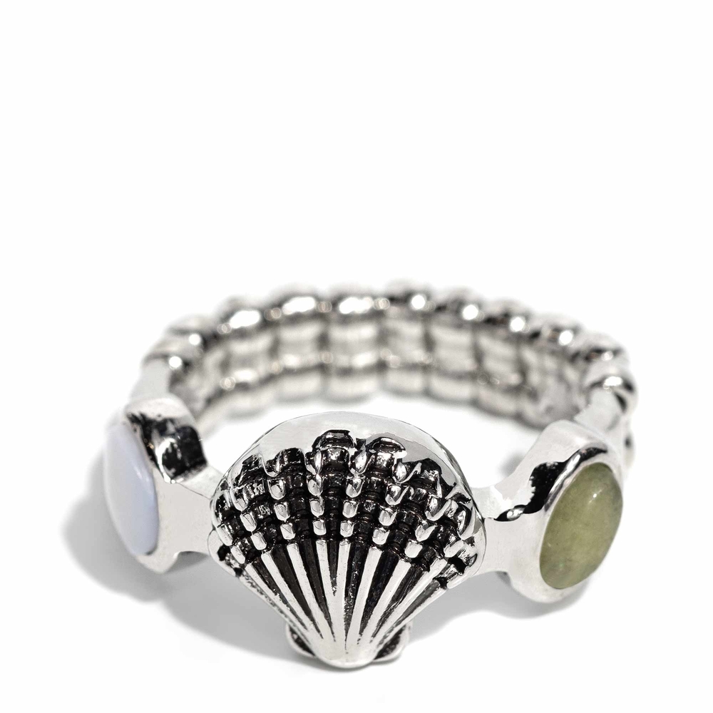 Silver Shell Design Women's Ring Coastline Charisma Green  Fashion Jewelry